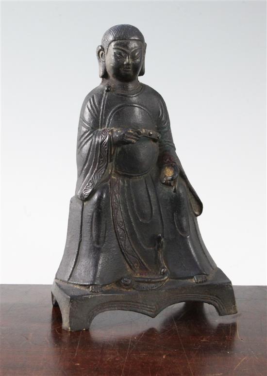 A Chinese bronze figure of Hsuan Tien Shang Ti, Ming dynasty or later, 24.5cm